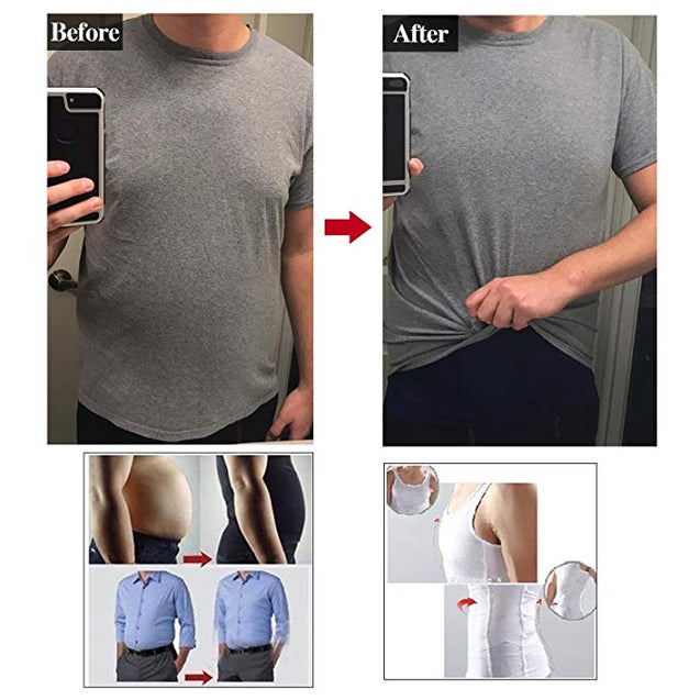 Mens Slimming Body Shaper Vest Shirt Abdomen Slim